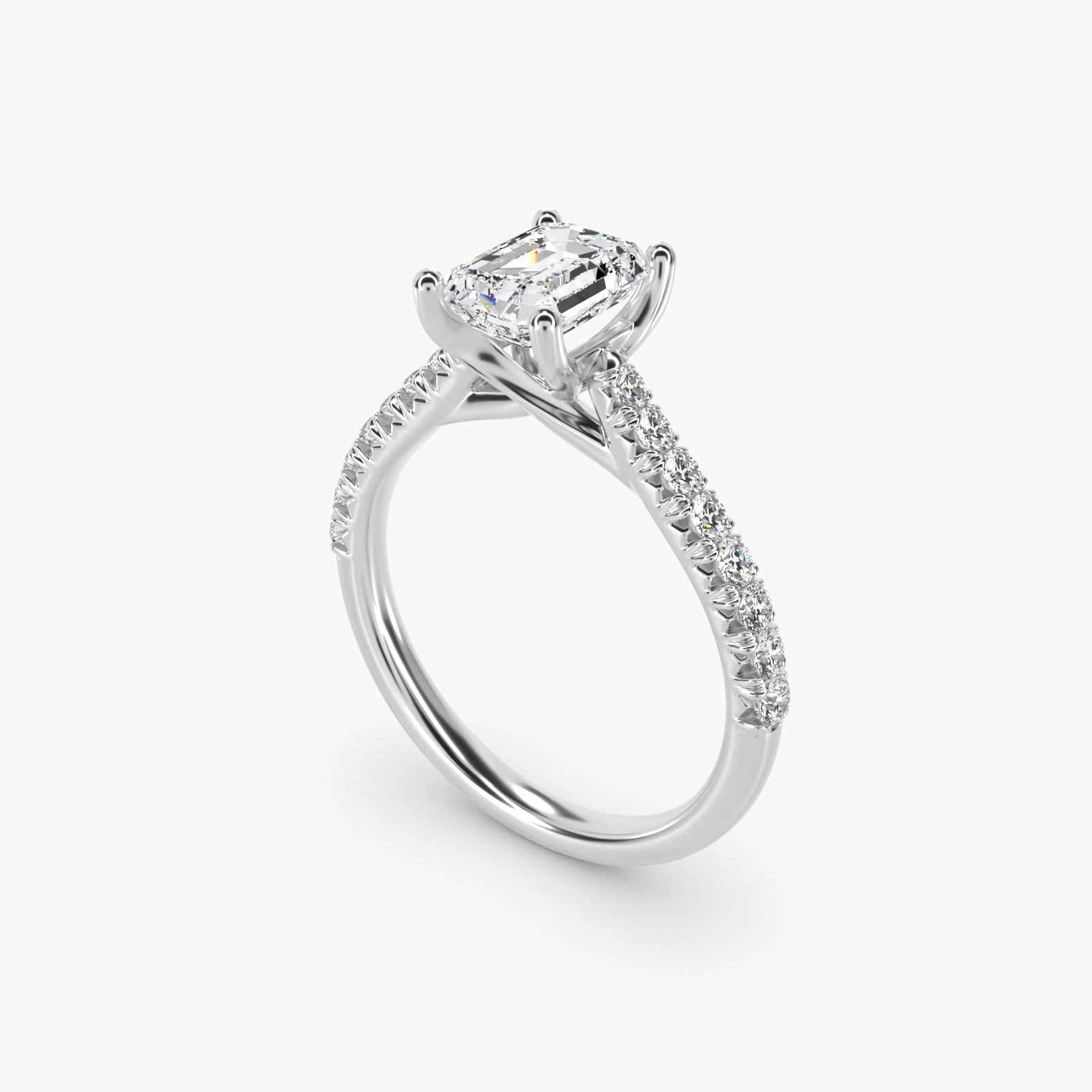 Modern Trellis Diamond Engagement Ring in 18k White Gold - Emerald Center