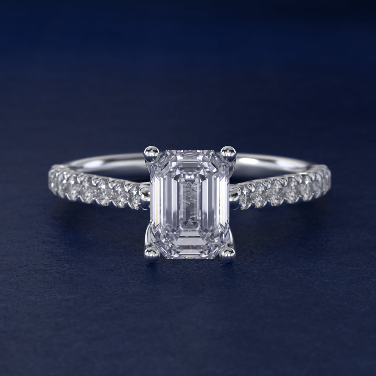 Modern Trellis Diamond Engagement Ring in 18k White Gold - Emerald Center