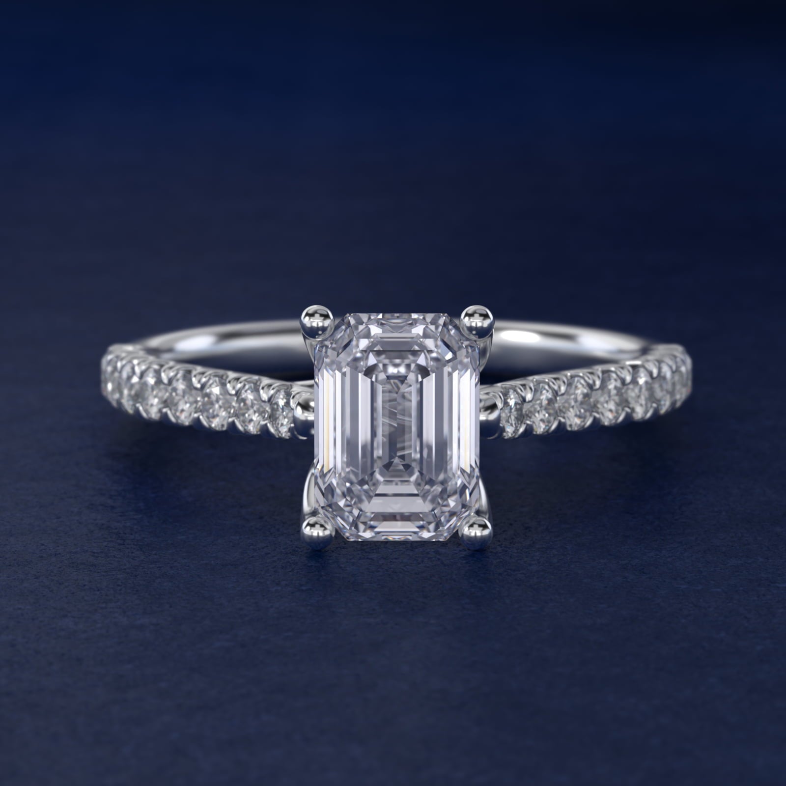 Modern Trellis Diamond Engagement Ring in 18k White Gold - Emerald Center