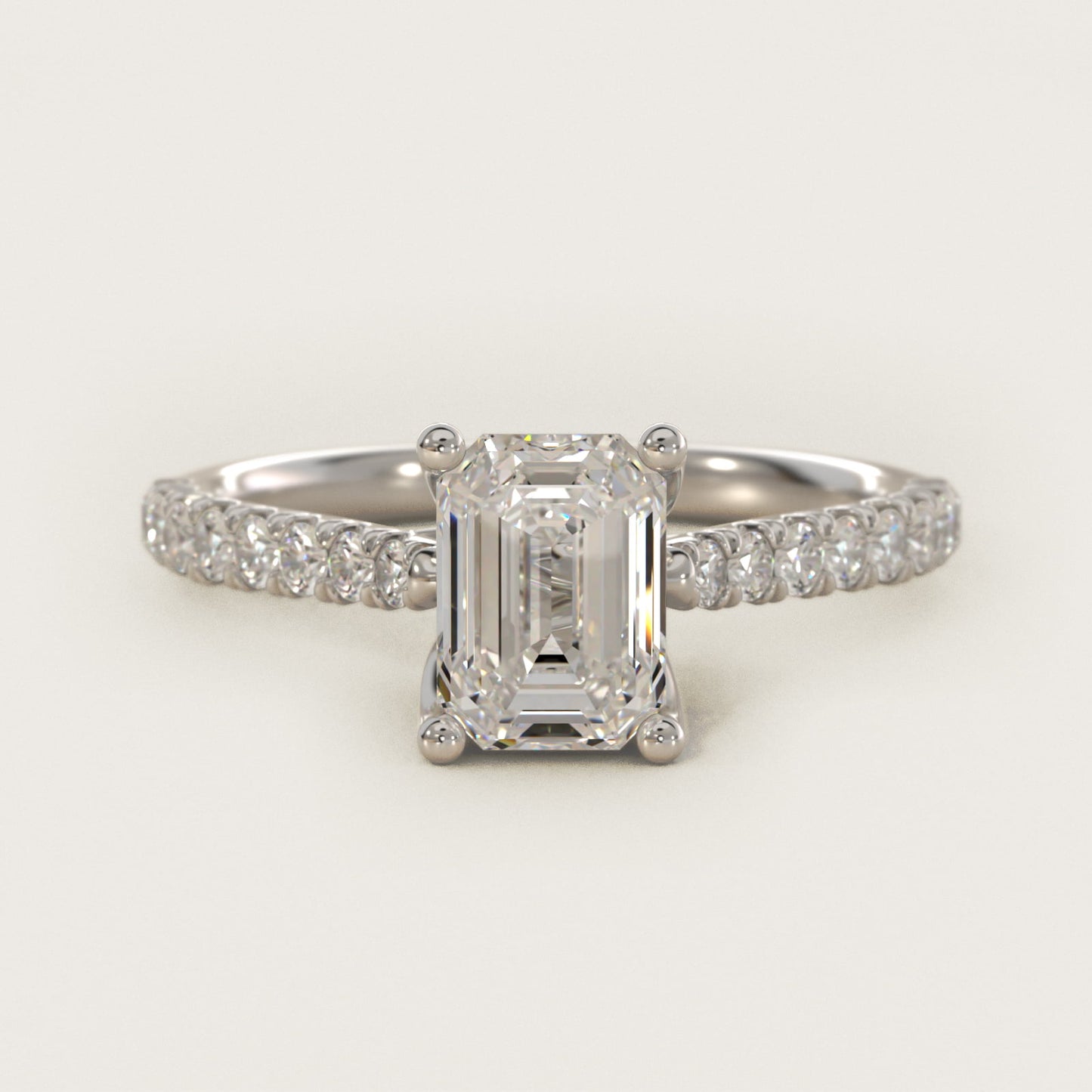 Modern Trellis Diamond Engagement Ring in 18k White Gold - Emerald Center