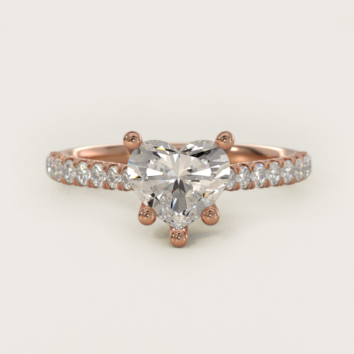 Modern Trellis Diamond Engagement Ring in 14K Rose Gold - Heart Center