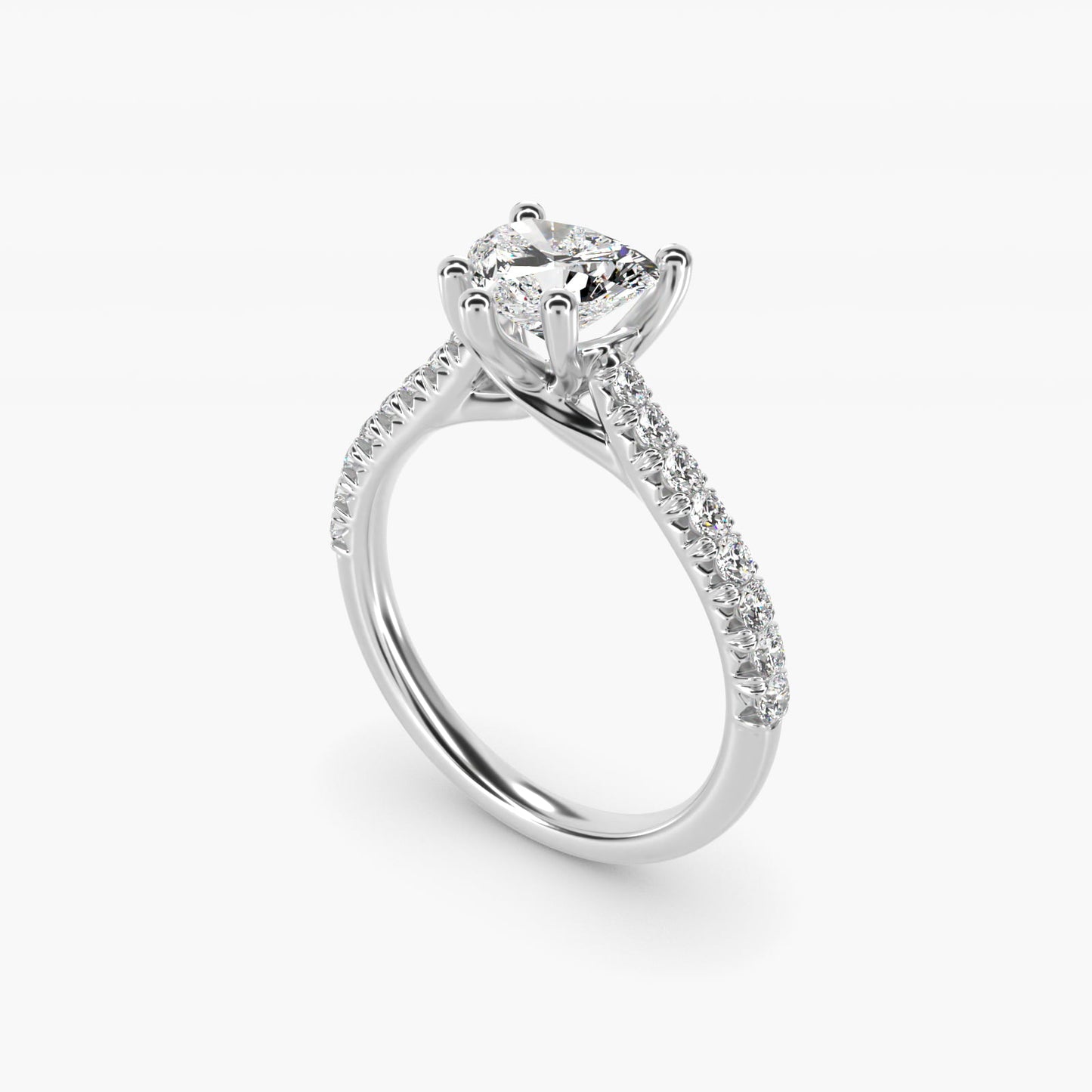 Modern Trellis Diamond Engagement Ring in 18k White Gold - Heart Center
