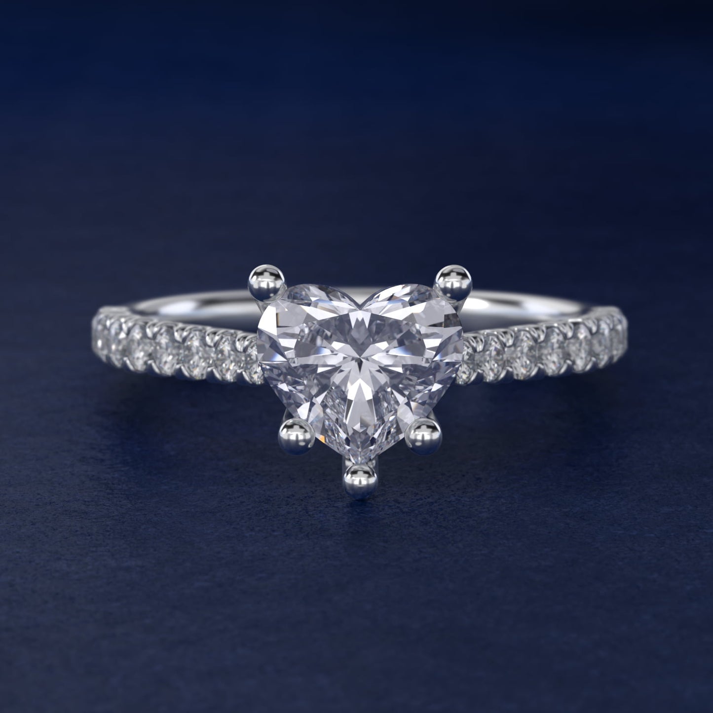 Modern Trellis Diamond Engagement Ring in 14k White Gold - Heart Center