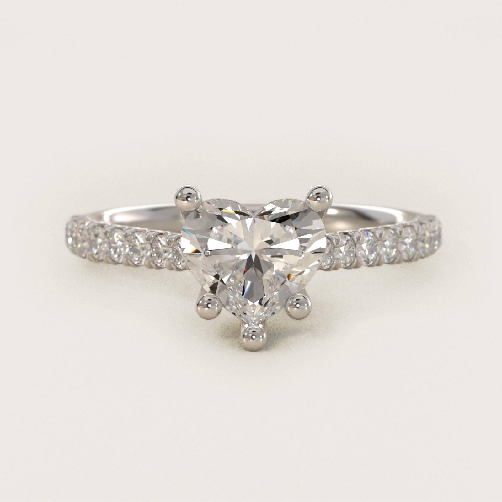 Modern Trellis Diamond Engagement Ring in 14k White Gold - Heart Center