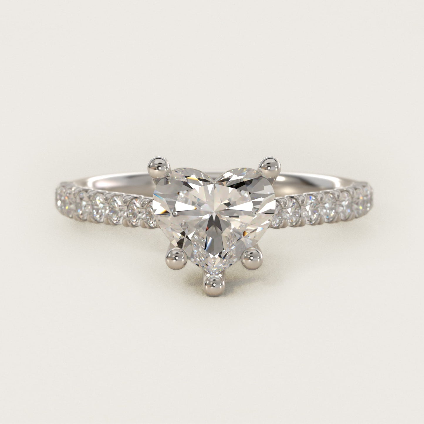Modern Trellis Diamond Engagement Ring in 18k White Gold - Heart Center