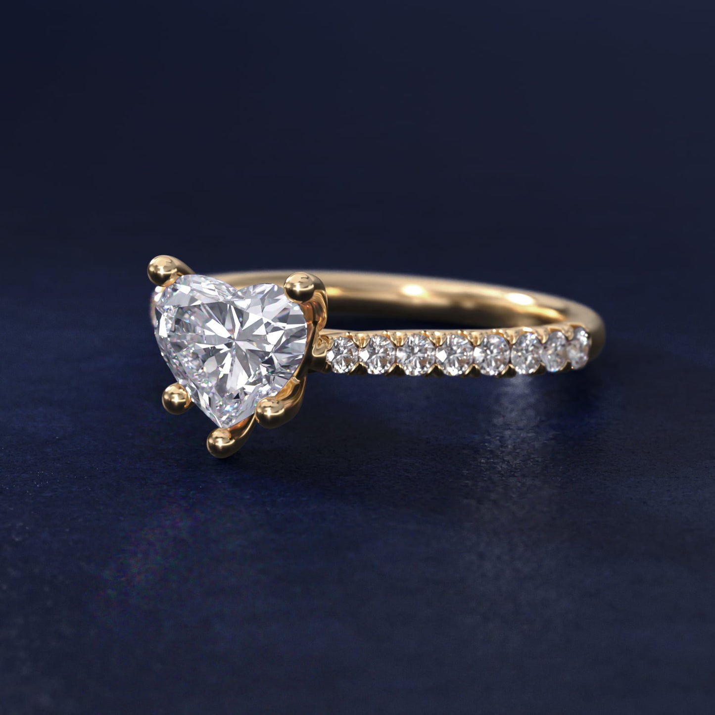 Modern Trellis Diamond Engagement Ring in 14k Yellow Gold - Heart Center