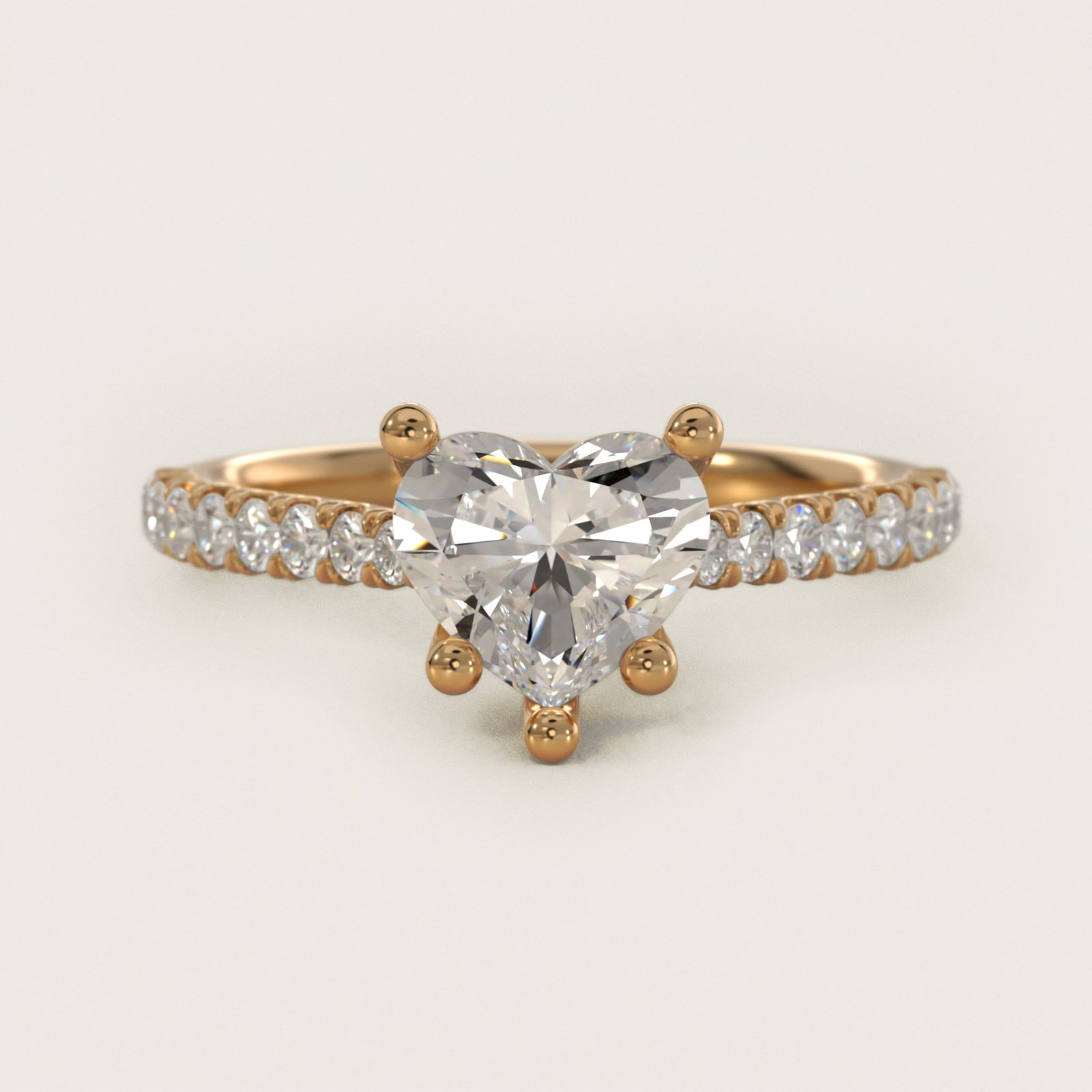 Modern Trellis Diamond Engagement Ring in 18k Yellow Gold - Heart Center