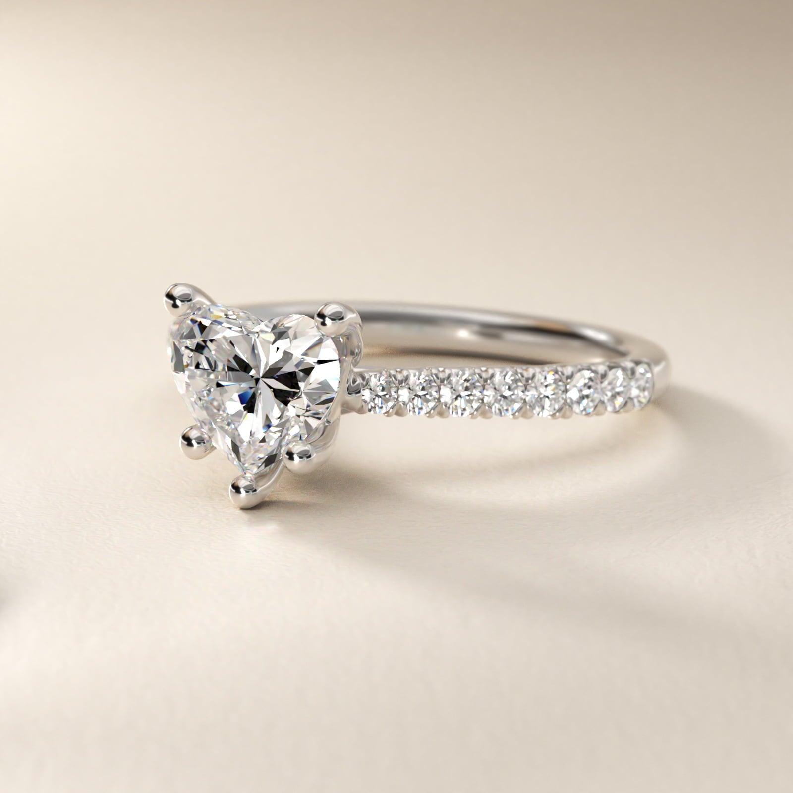 Modern Trellis Diamond Engagement Ring in Platinum - Heart Center