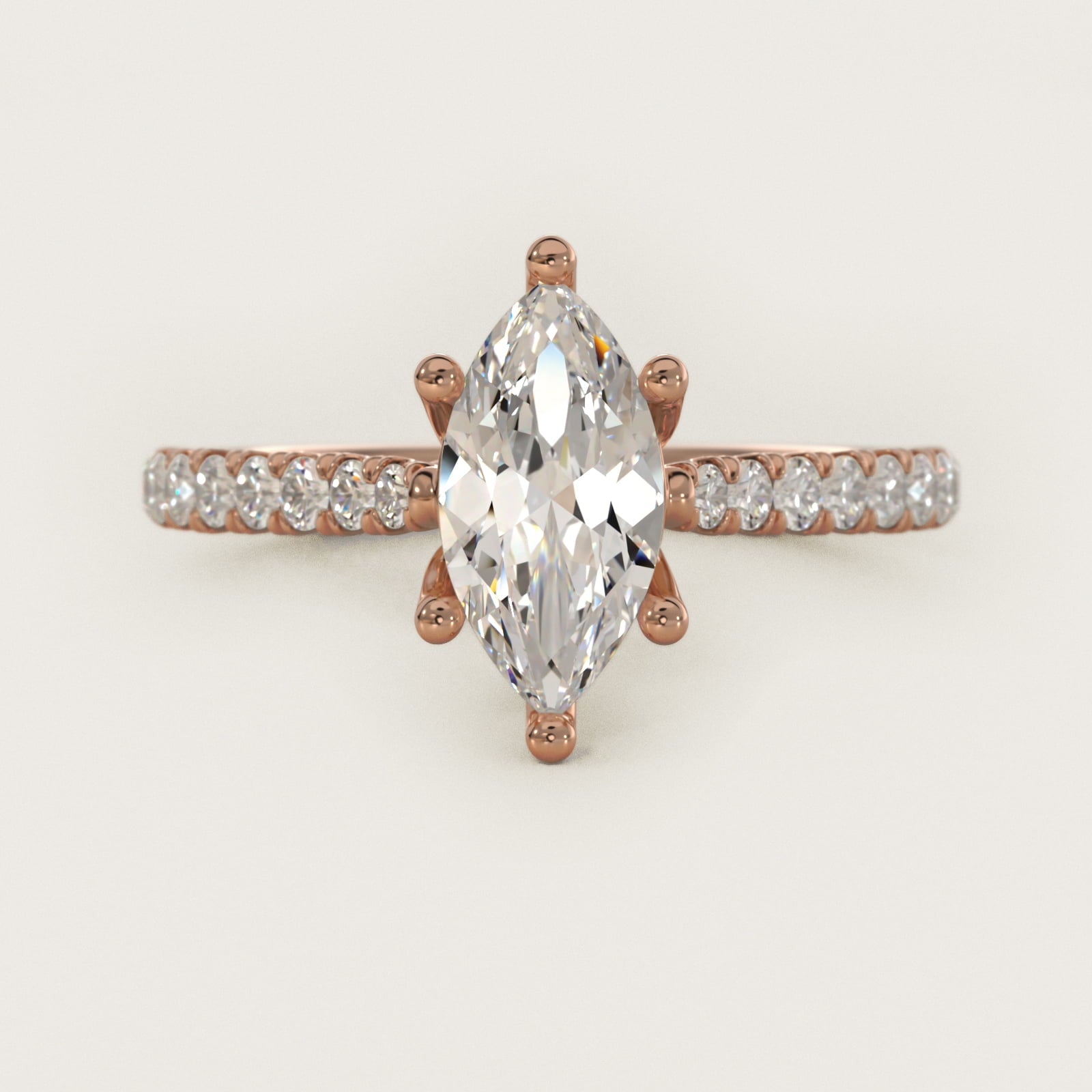 Modern Trellis Diamond Engagement Ring in 14K Rose Gold - Marquise Center