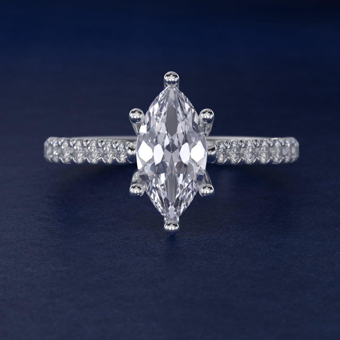 Modern Trellis Diamond Engagement Ring in 18k White Gold - Marquise Center