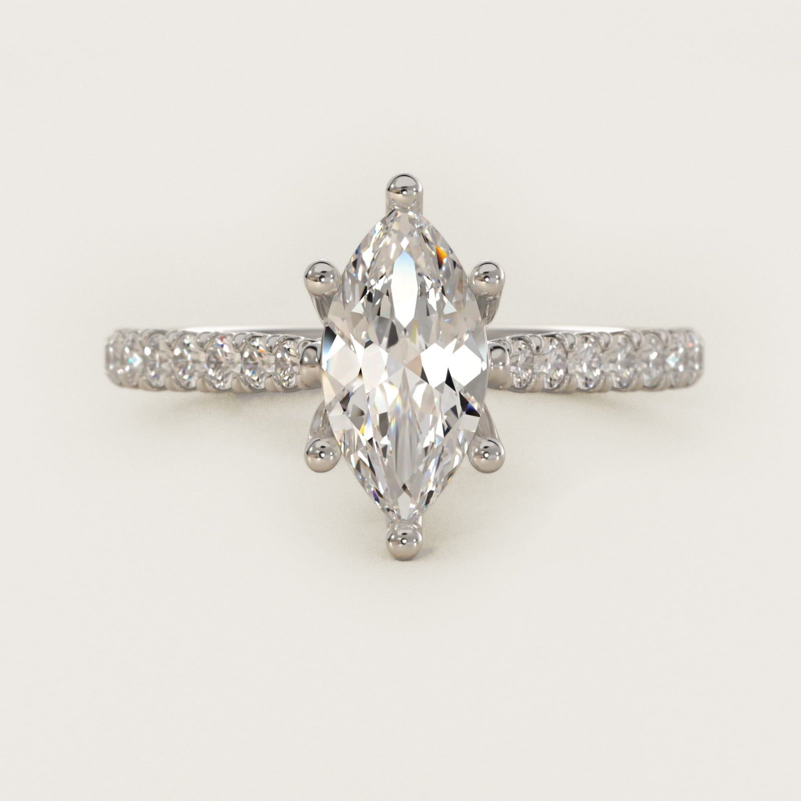 Modern Trellis Diamond Engagement Ring in 14k White Gold - Marquise Center