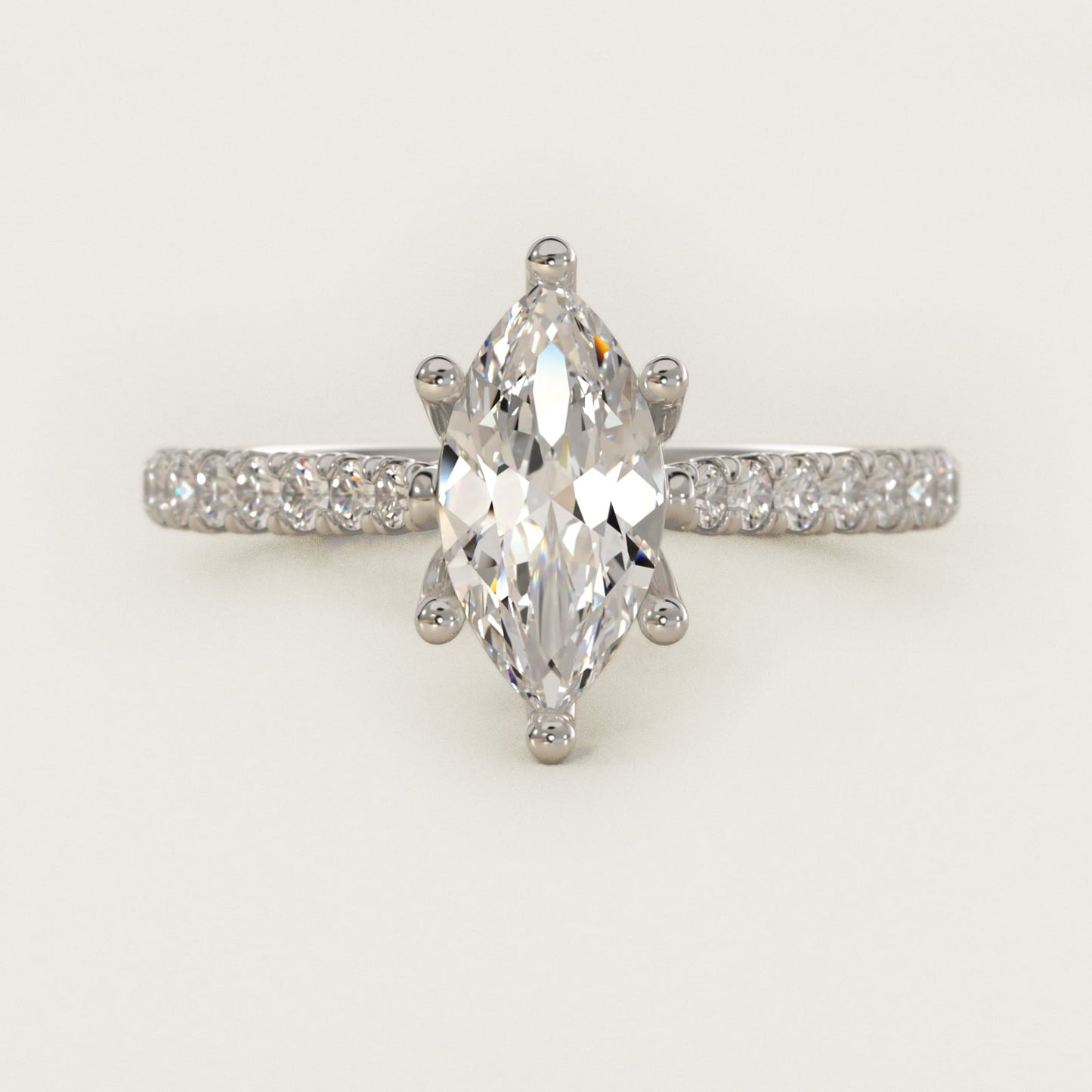 Modern Trellis Diamond Engagement Ring in 18k White Gold - Marquise Center