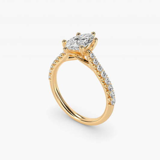 Modern Trellis Diamond Engagement Ring in 18k Yellow Gold - Marquise Center