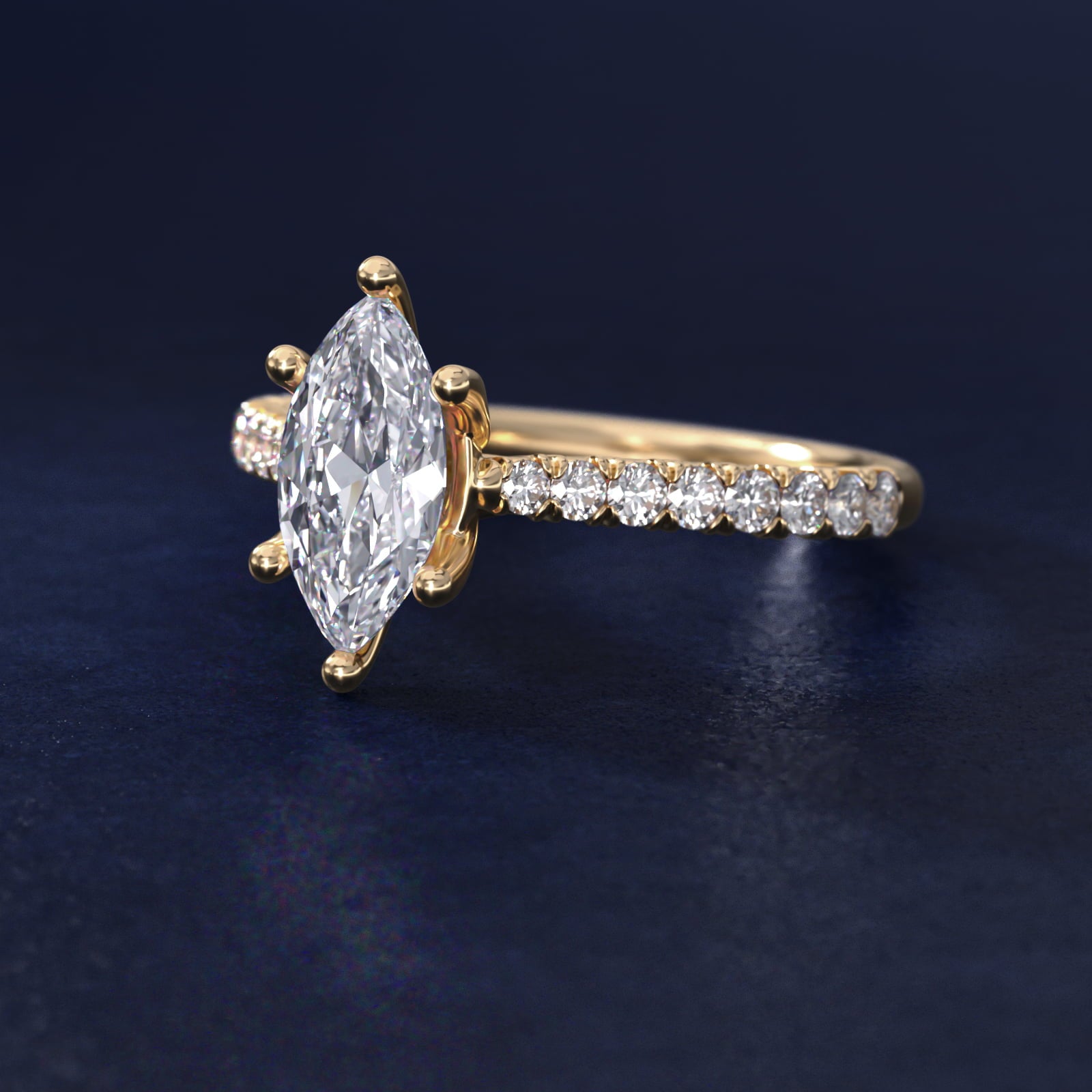 Modern Trellis Diamond Engagement Ring in 18k Yellow Gold - Marquise Center