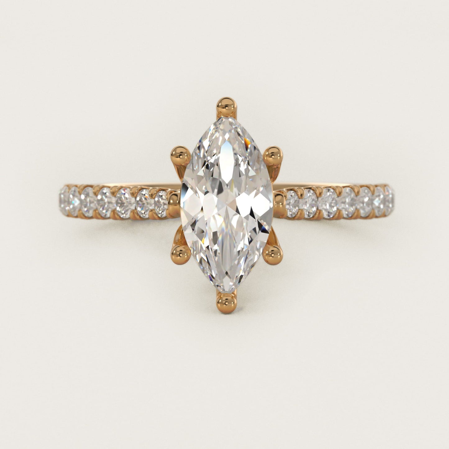 Modern Trellis Diamond Engagement Ring in 14k Yellow Gold - Marquise Center