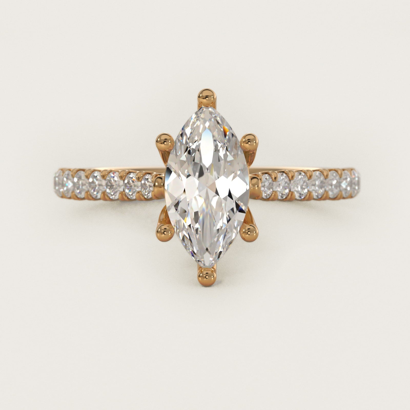 Modern Trellis Diamond Engagement Ring in 18k Yellow Gold - Marquise Center