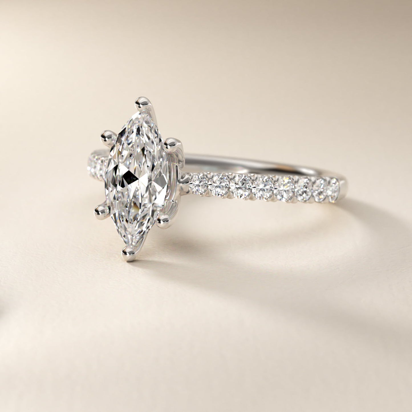 Modern Trellis Diamond Engagement Ring in Platinum - Marquise Center