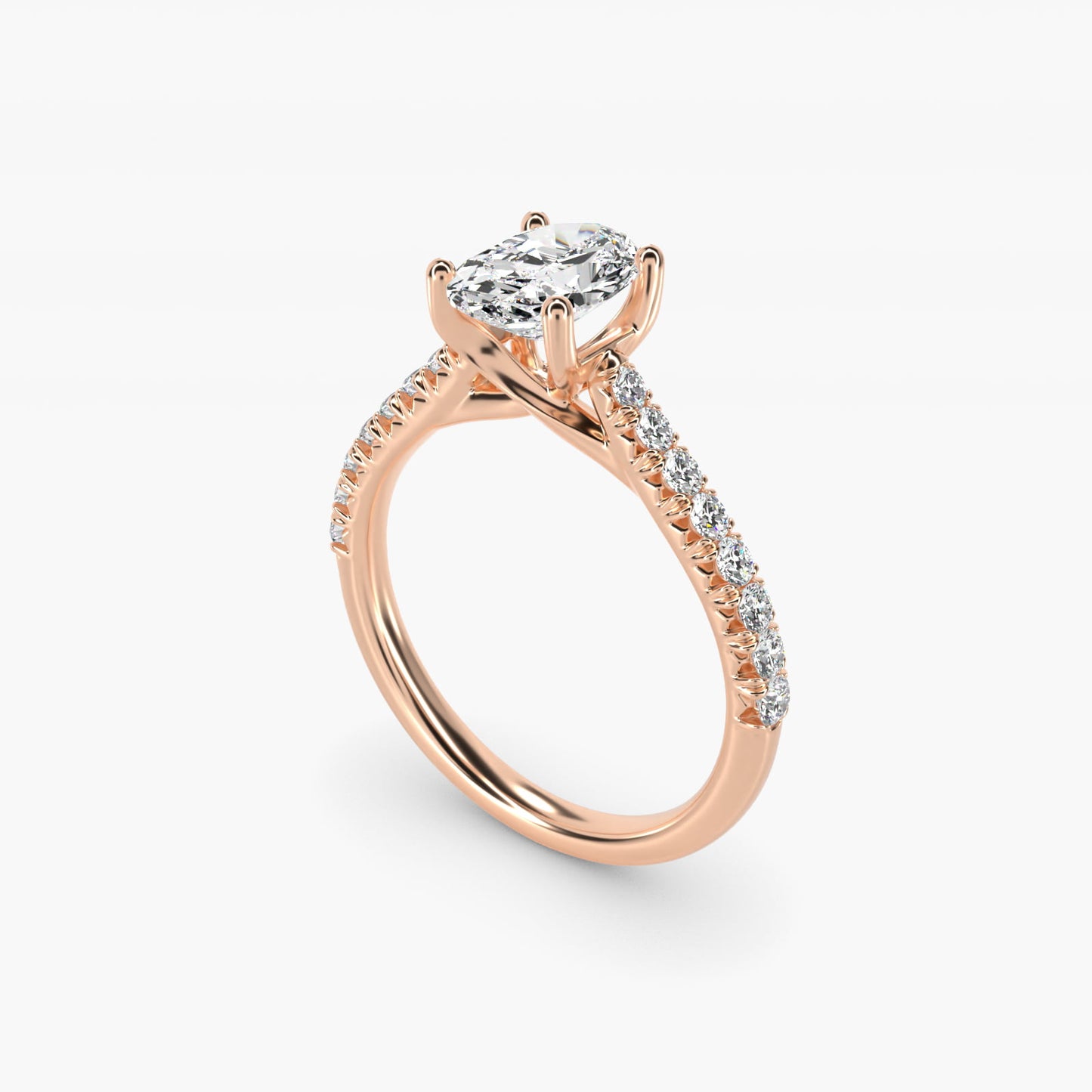 Modern Trellis Diamond Engagement Ring in 14K Rose Gold - Oval Center