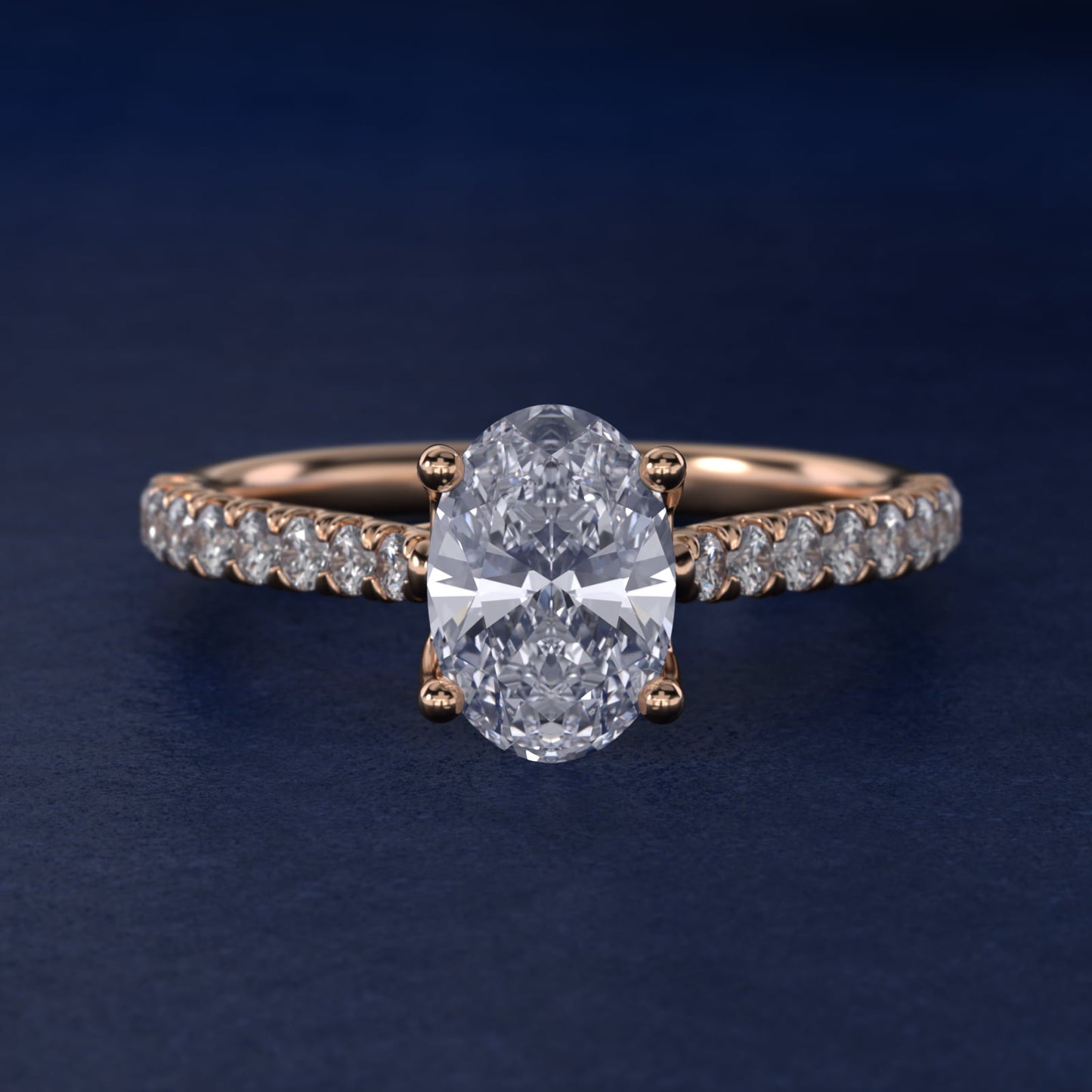 Modern Trellis Diamond Engagement Ring in 18k Rose Gold - Oval Center