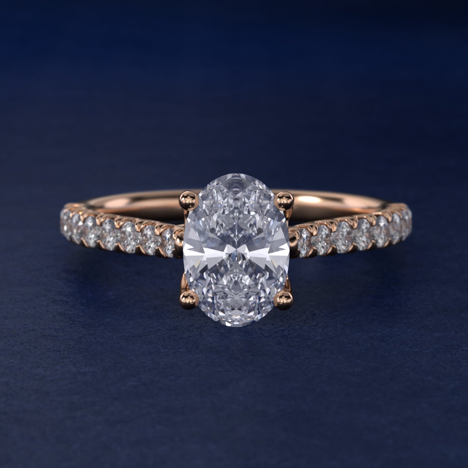 Modern Trellis Diamond Engagement Ring in 18k Rose Gold - Oval Center