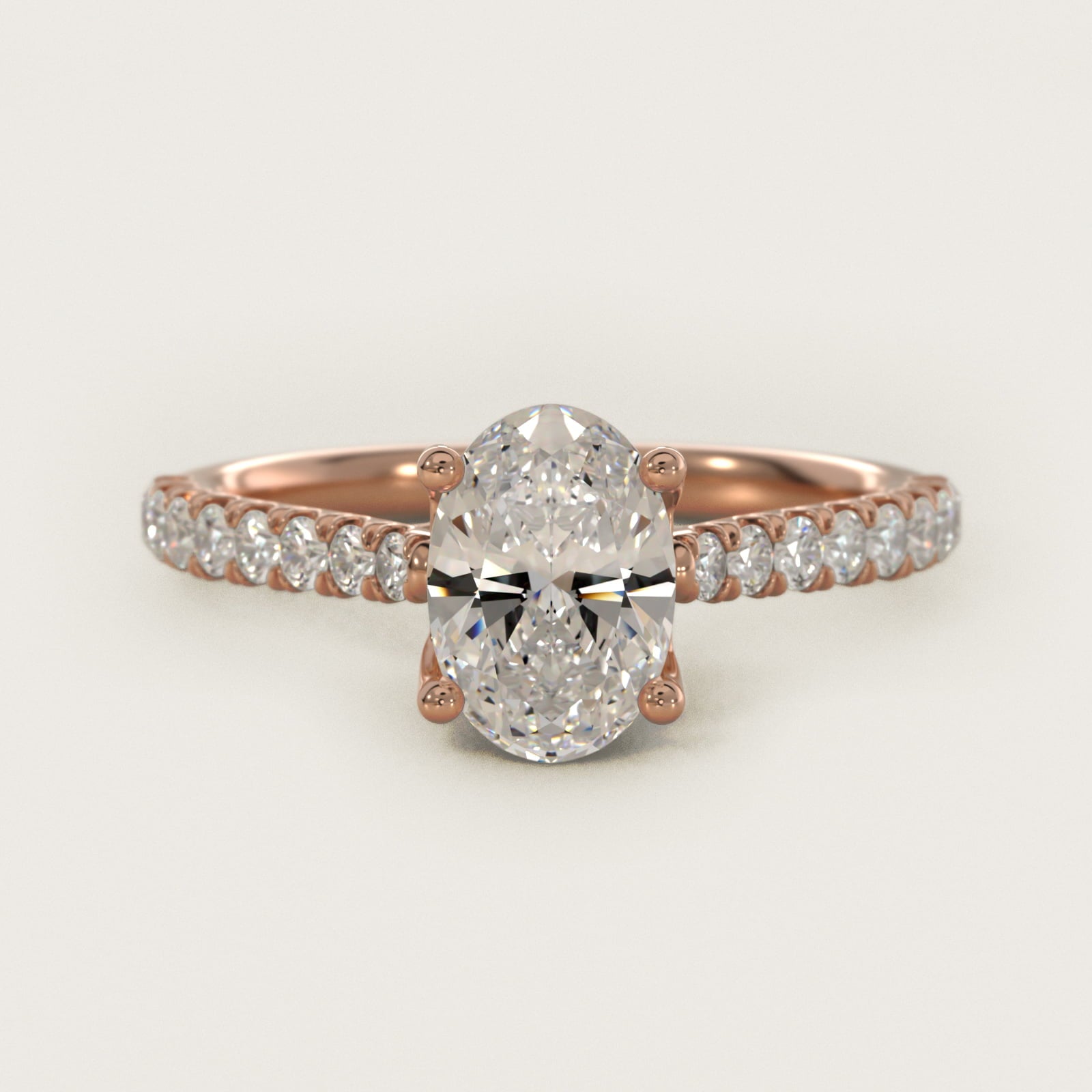 Modern Trellis Diamond Engagement Ring in 14K Rose Gold - Oval Center