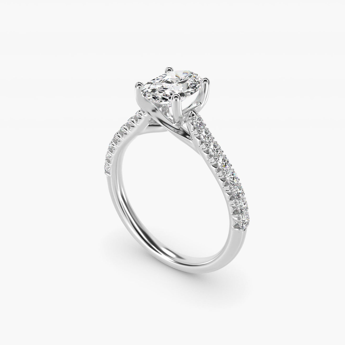 Modern Trellis Diamond Engagement Ring in 18k White Gold - Oval Center