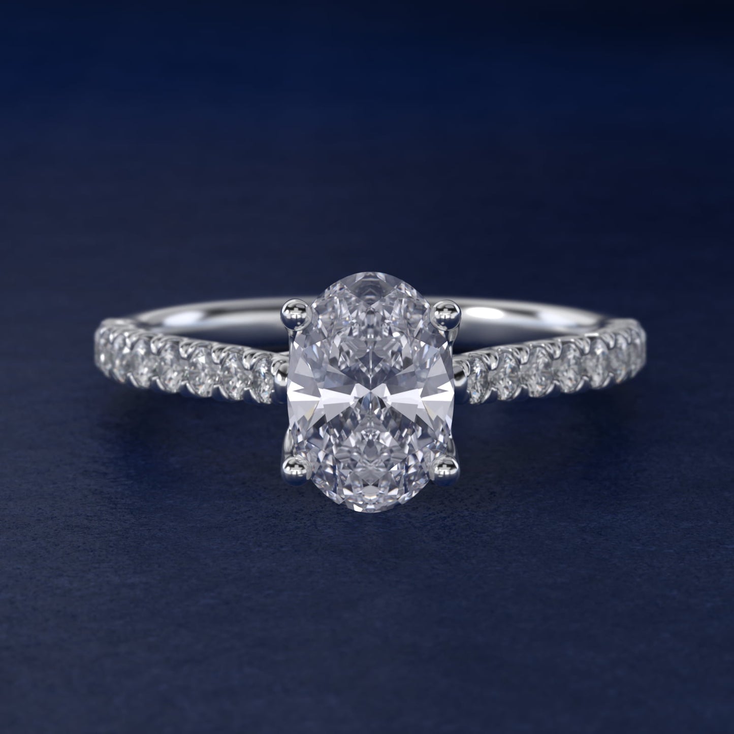 Modern Trellis Diamond Engagement Ring in 18k White Gold - Oval Center