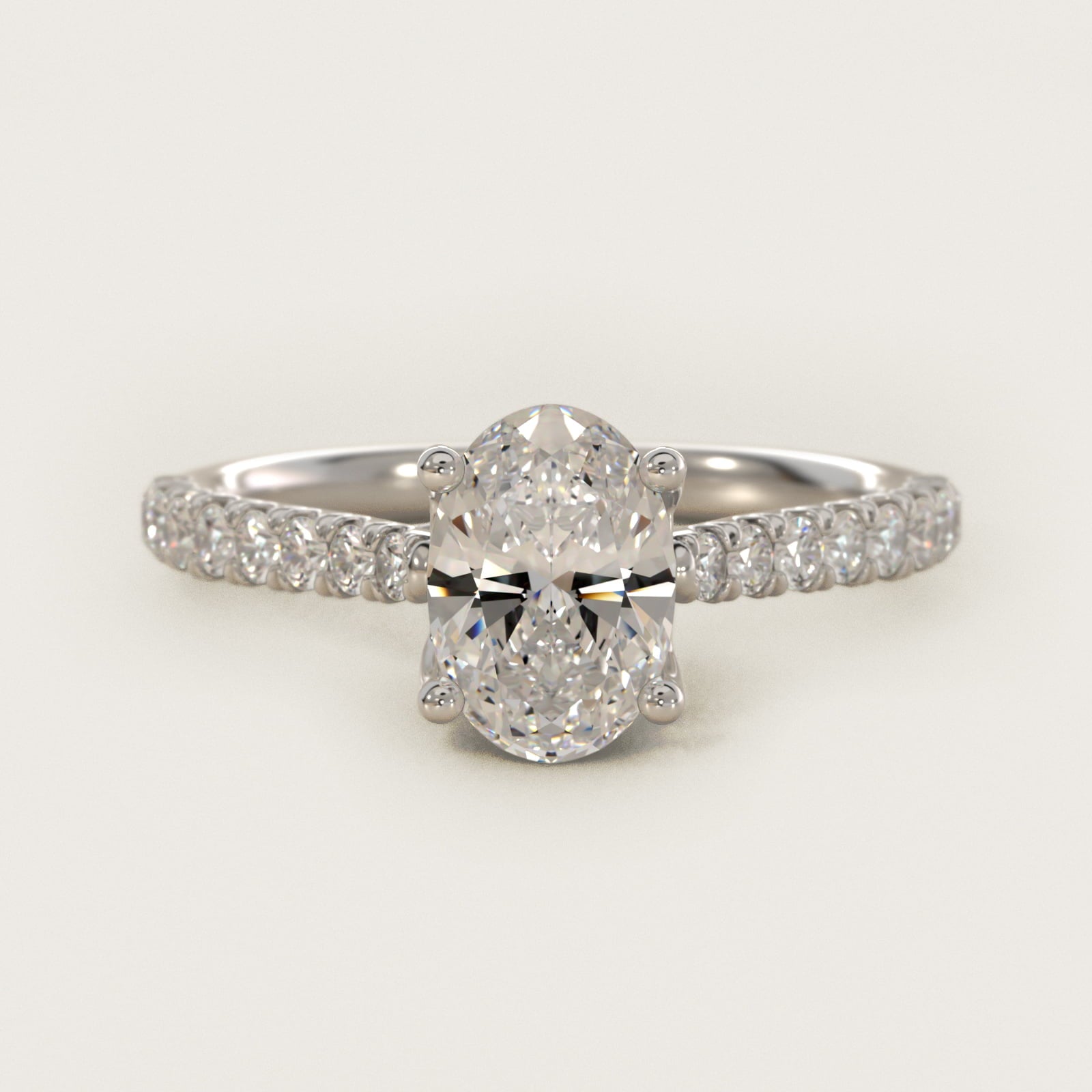 Modern Trellis Diamond Engagement Ring in 14k White Gold - Oval Center