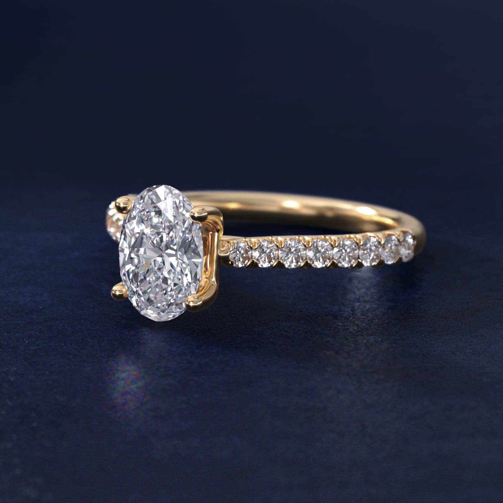 Modern Trellis Diamond Engagement Ring in 14k Yellow Gold - Oval Center
