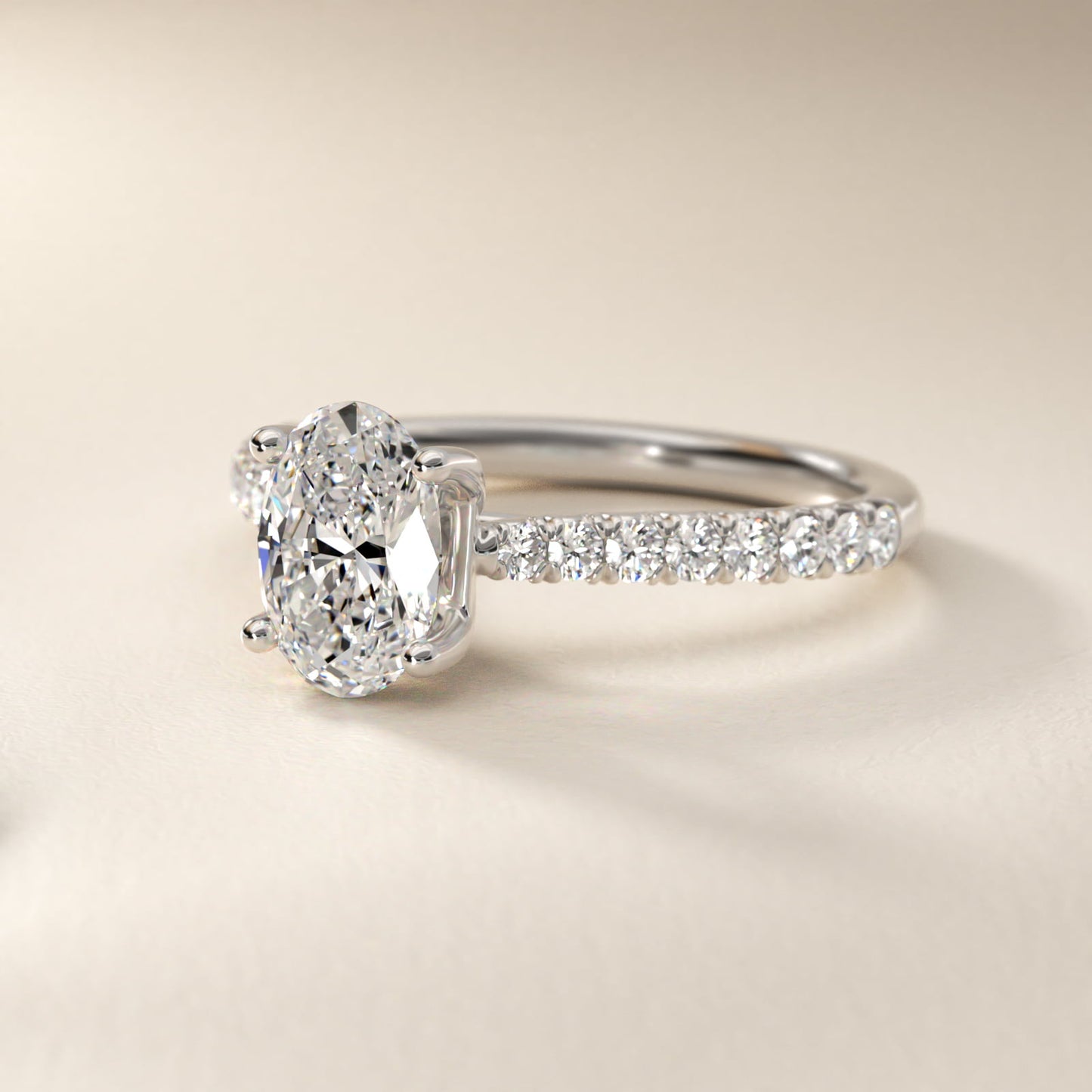 Modern Trellis Diamond Engagement Ring in Platinum - Oval Center