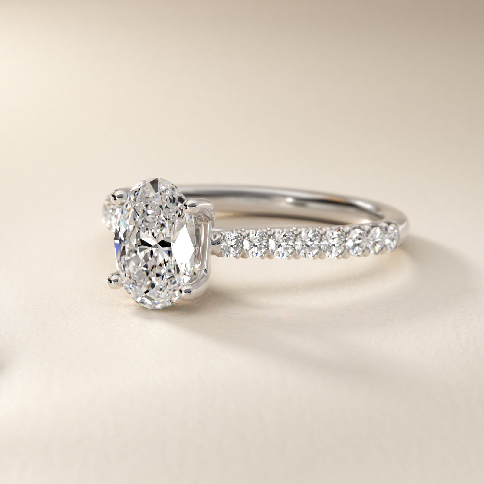 Modern Trellis Diamond Engagement Ring in Platinum - Oval Center