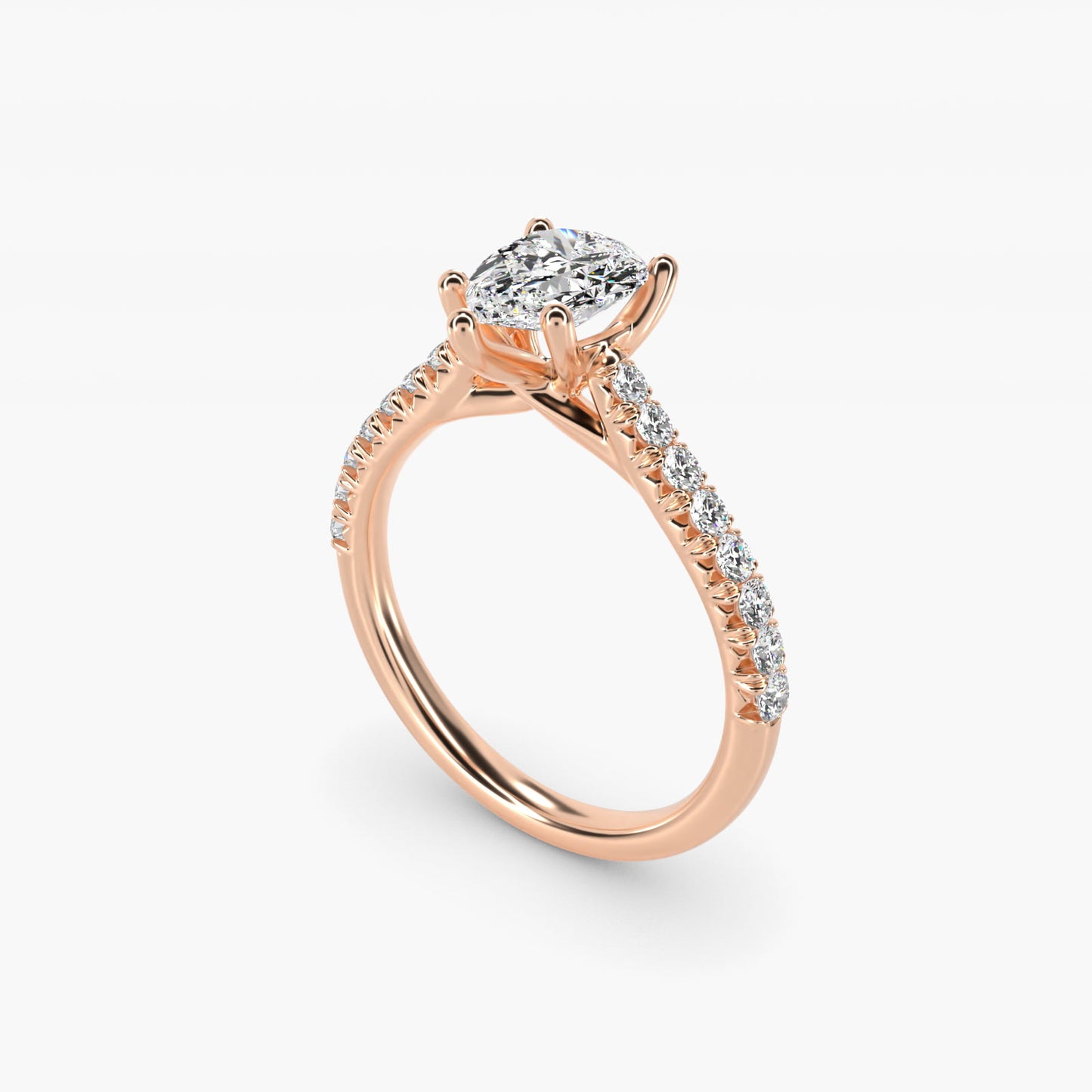 Modern Trellis Diamond Engagement Ring in 14K Rose Gold - Pear Center