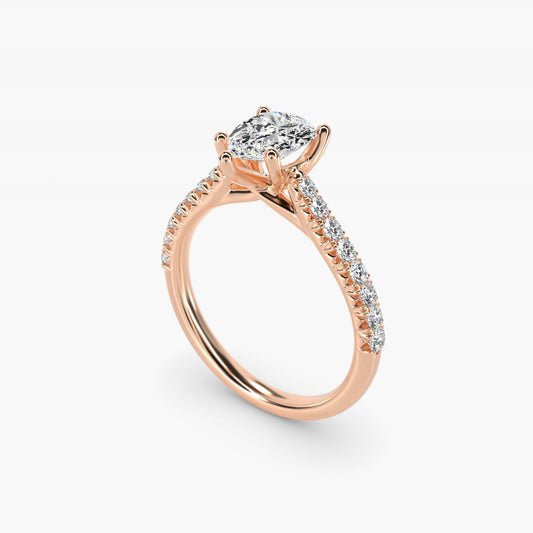 Modern Trellis Diamond Engagement Ring in 14K Rose Gold - Pear Center