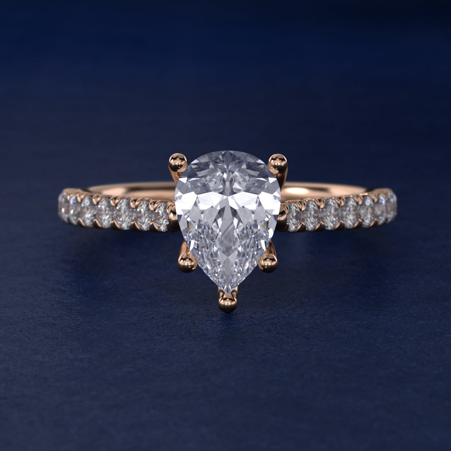 Modern Trellis Diamond Engagement Ring in 18k Rose Gold - Pear Center