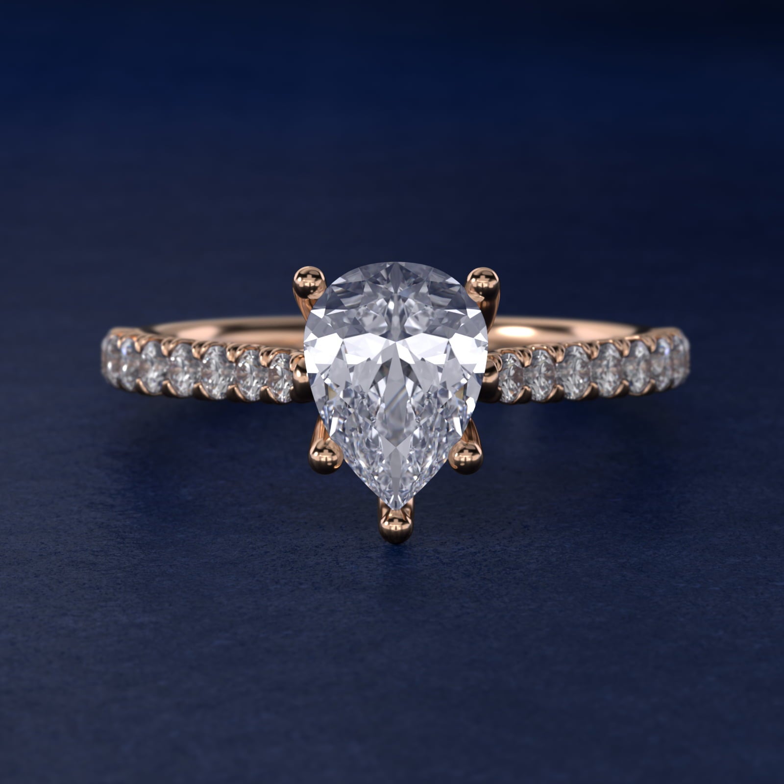 Modern Trellis Diamond Engagement Ring in 18k Rose Gold - Pear Center
