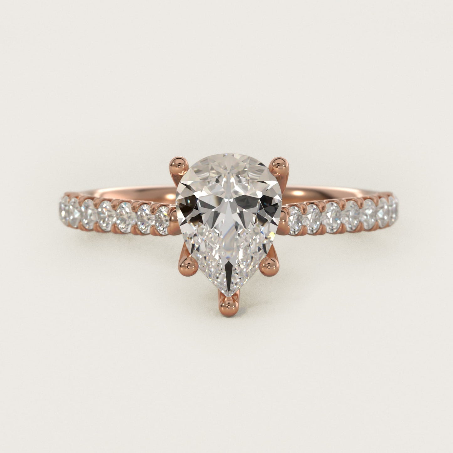 Modern Trellis Diamond Engagement Ring in 18k Rose Gold - Pear Center