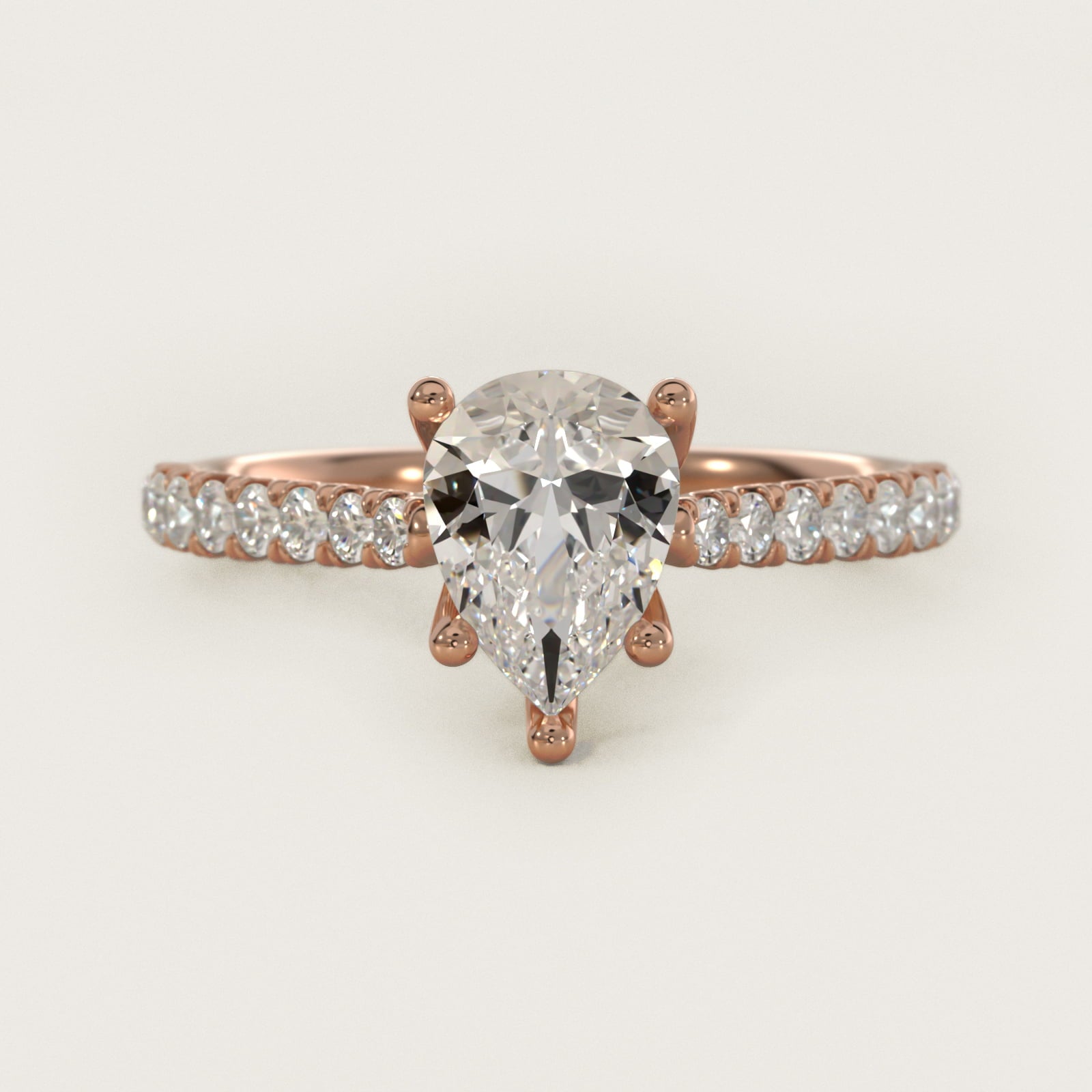 Modern Trellis Diamond Engagement Ring in 18k Rose Gold - Pear Center