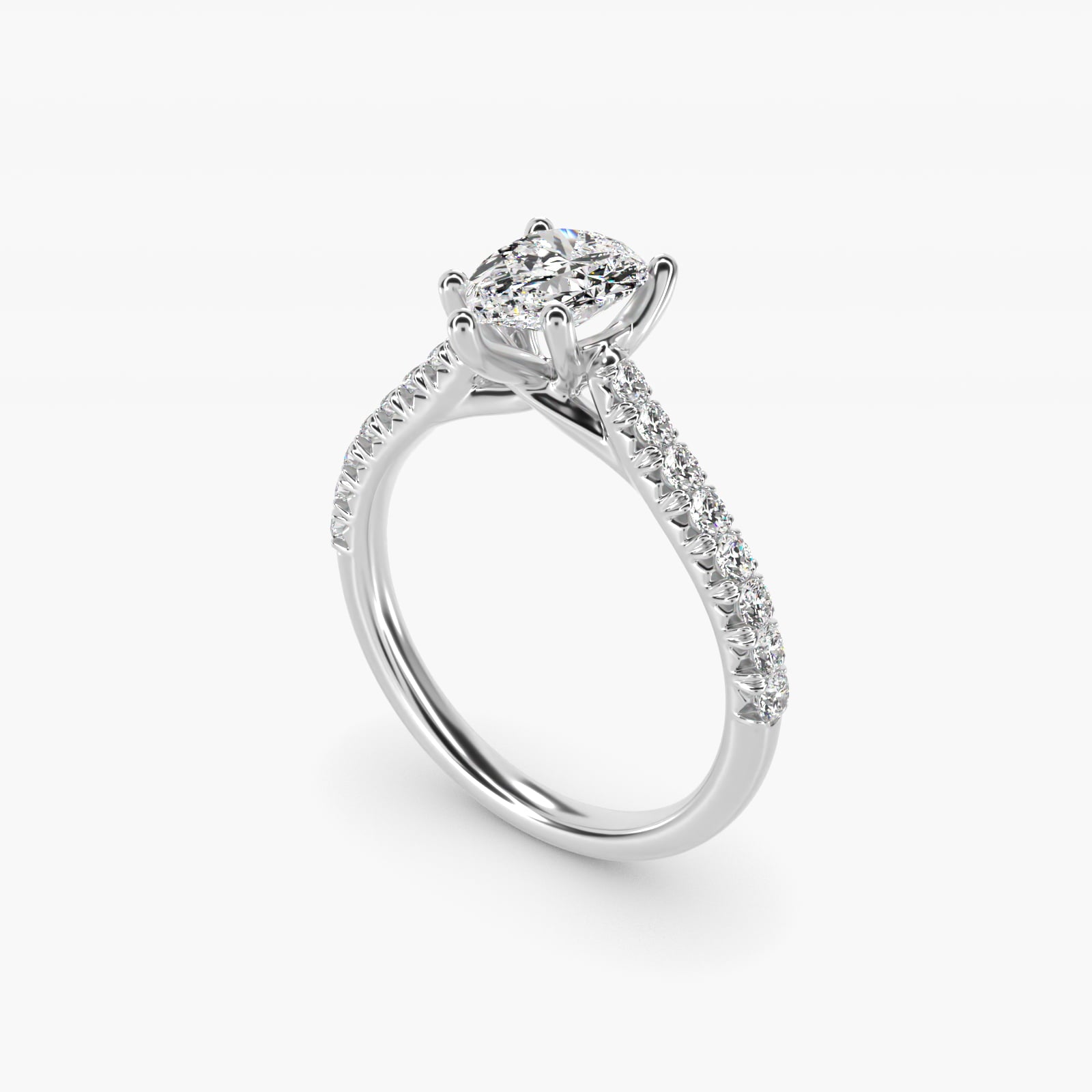 Modern Trellis Diamond Engagement Ring in 14k White Gold - Pear Center