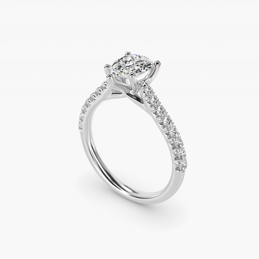 Modern Trellis Diamond Engagement Ring in 14k White Gold - Pear Center