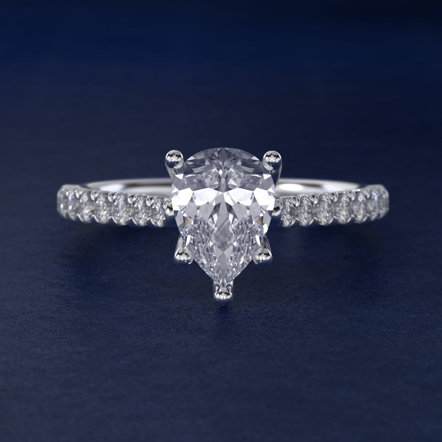 Modern Trellis Diamond Engagement Ring in 18k White Gold - Pear Center