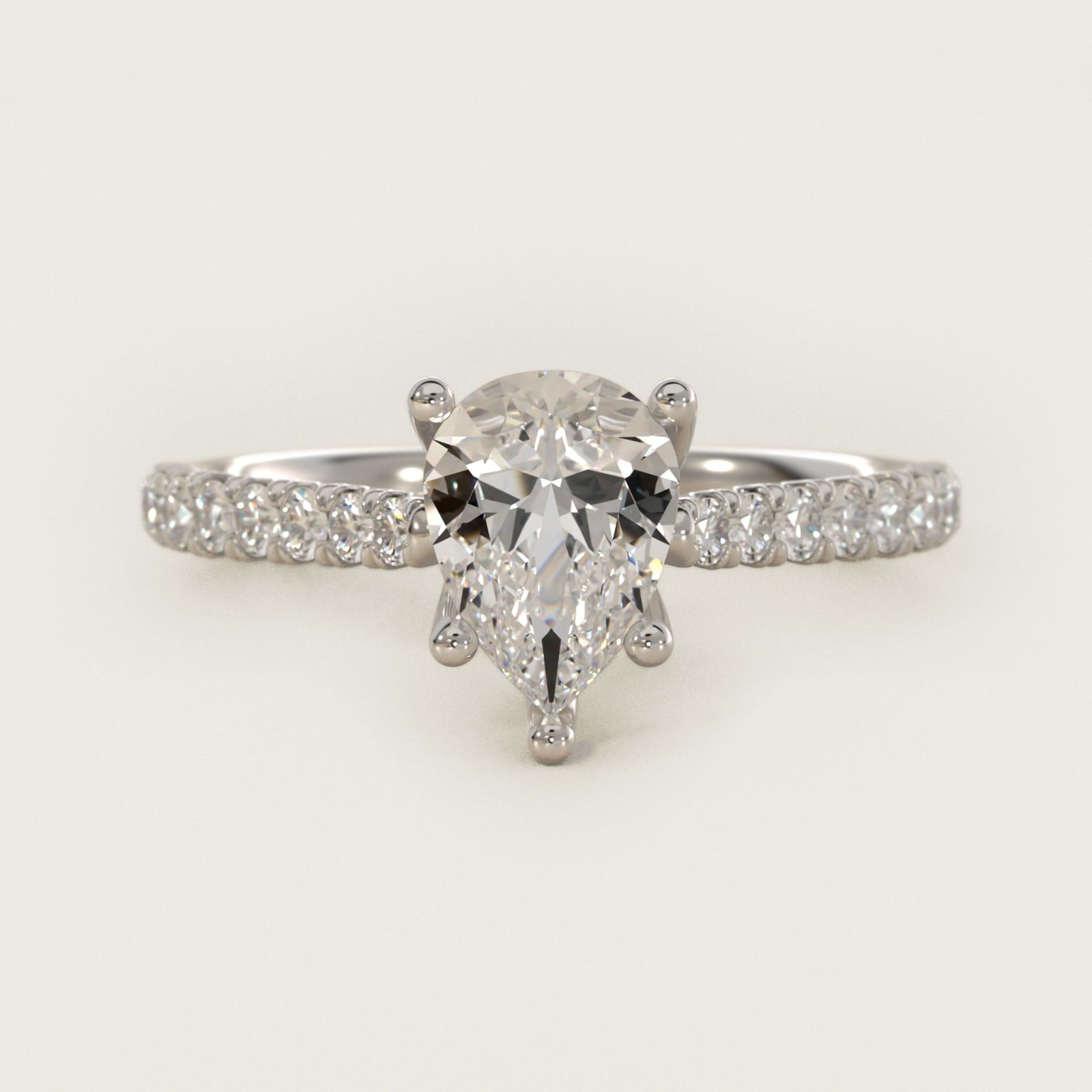 Modern Trellis Diamond Engagement Ring in 14k White Gold - Pear Center