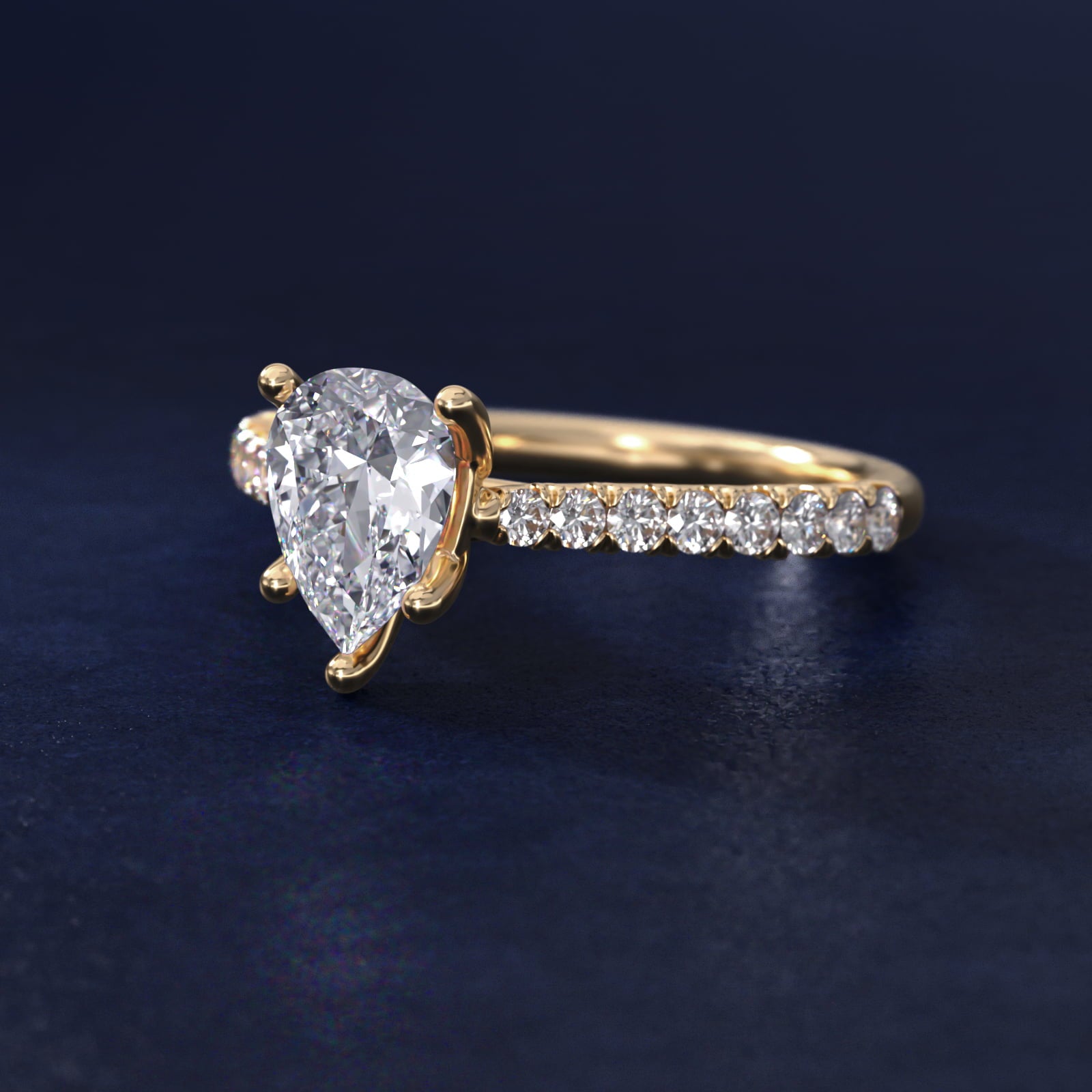 Modern Trellis Diamond Engagement Ring in 14k Yellow Gold - Pear Center