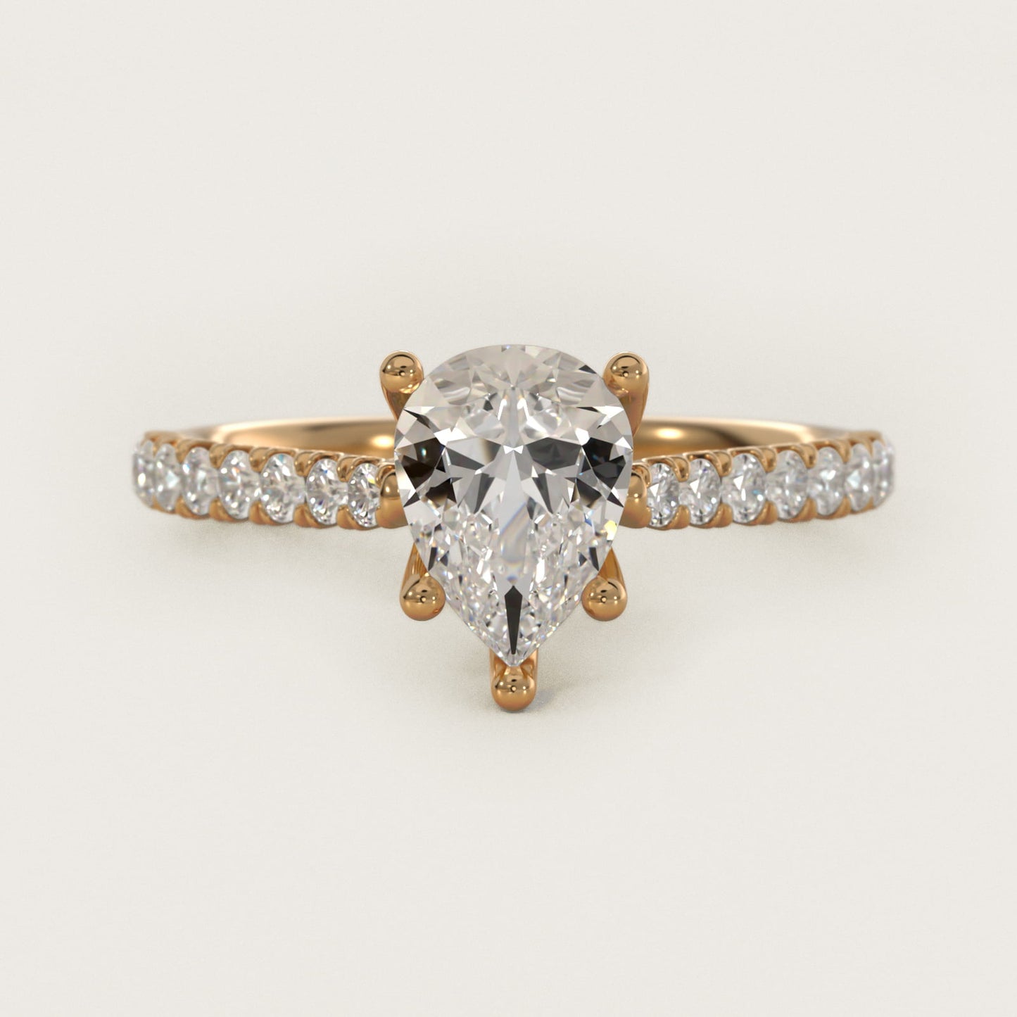 Modern Trellis Diamond Engagement Ring in 18k Yellow Gold - Pear Center