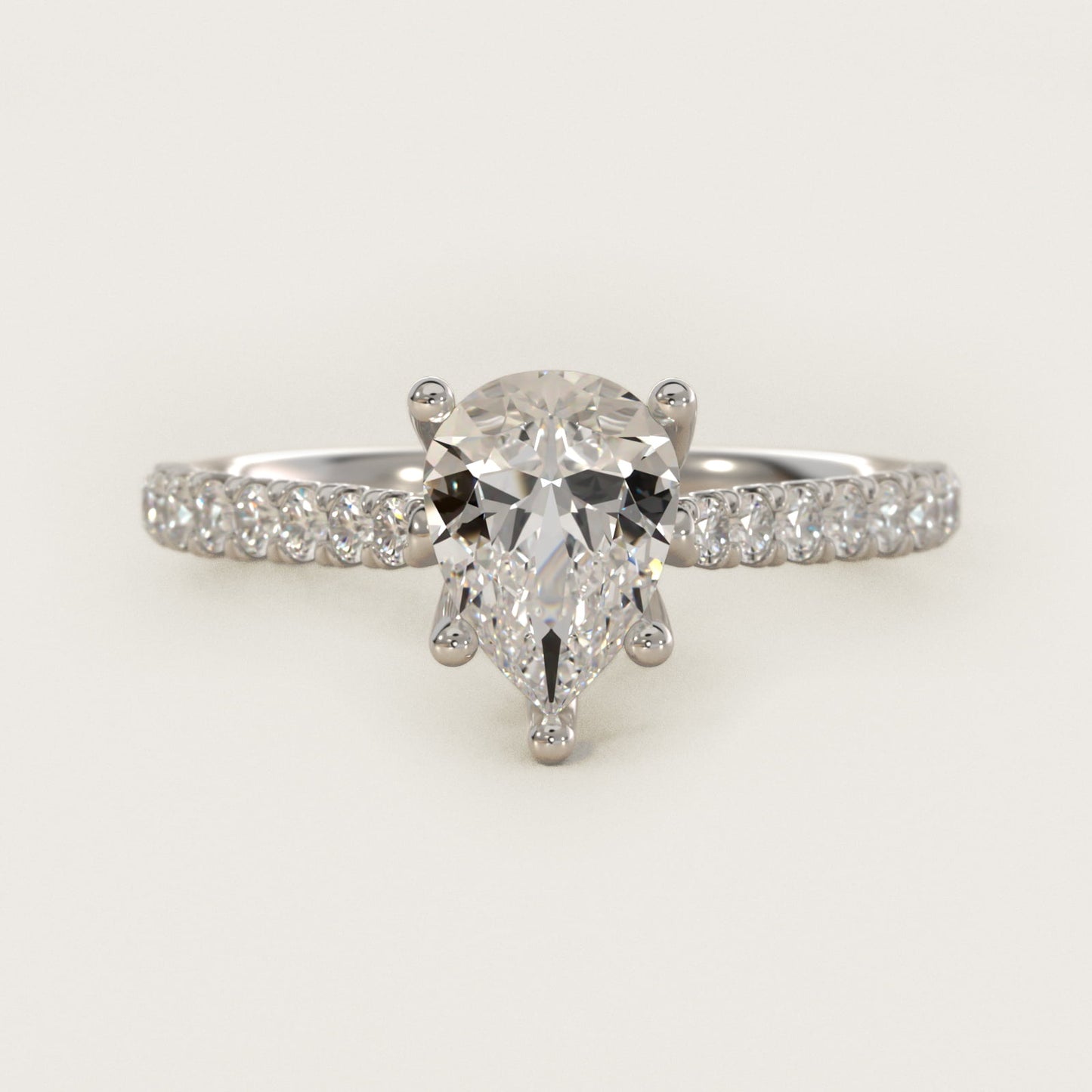 Modern Trellis Diamond Engagement Ring in Platinum - Pear Center