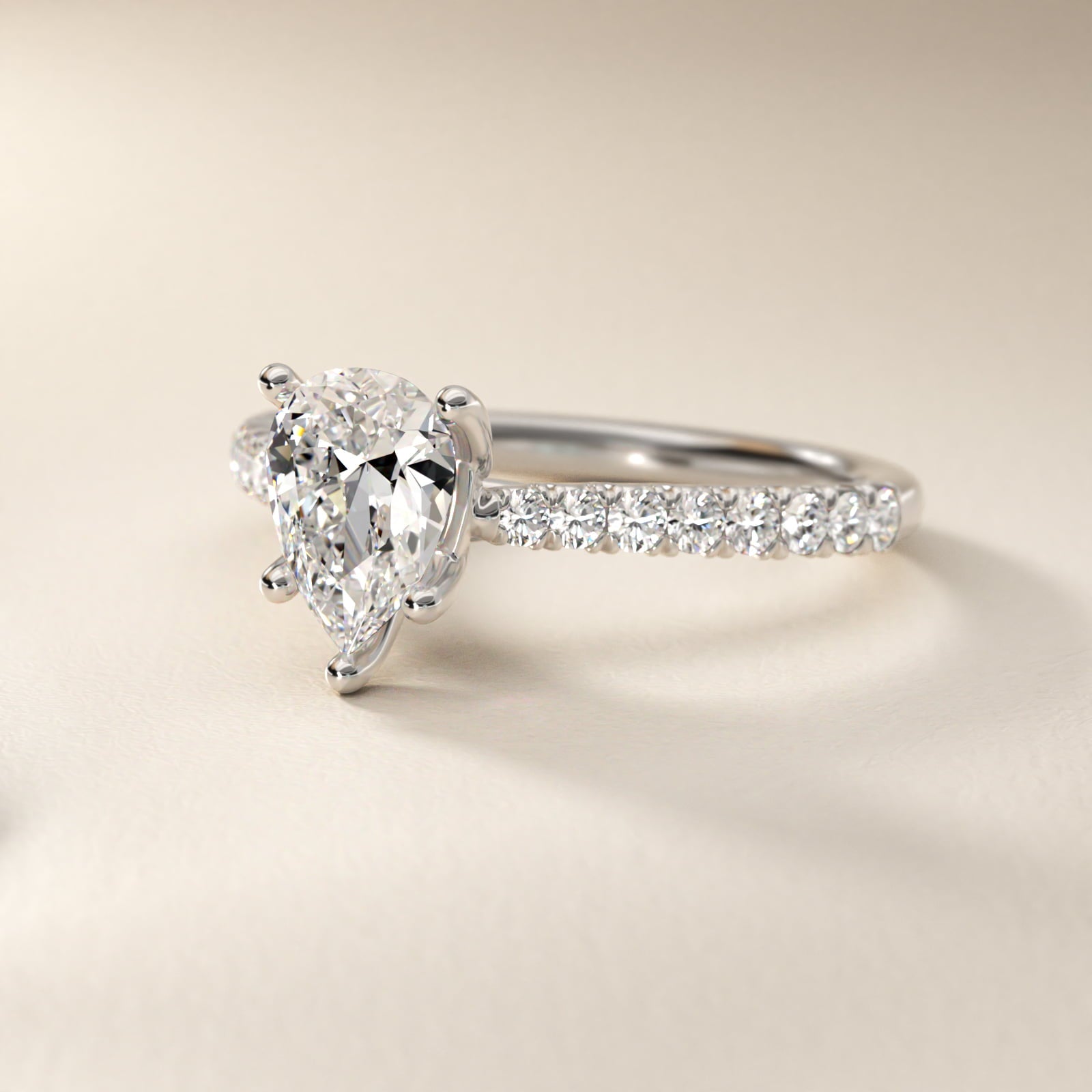 Modern Trellis Diamond Engagement Ring in Platinum - Pear Center