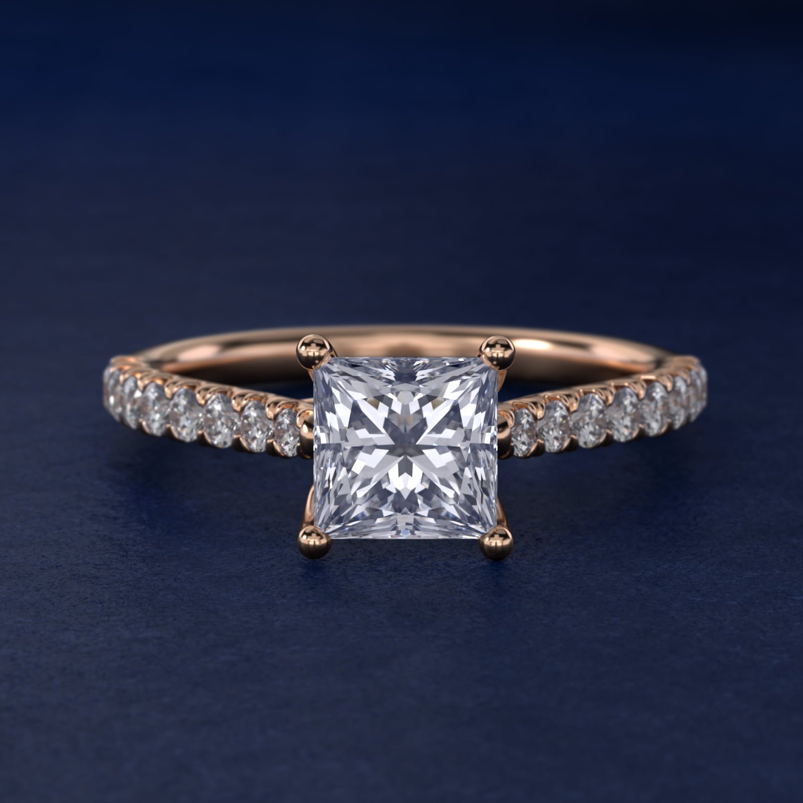 Modern Trellis Diamond Engagement Ring in 14K Rose Gold - Princess Center