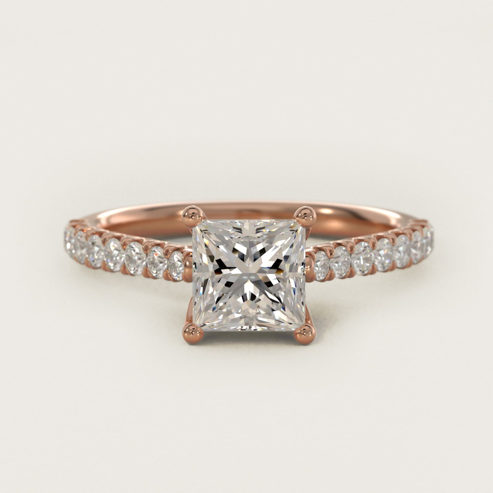 Modern Trellis Diamond Engagement Ring in 18k Rose Gold - Princess Center