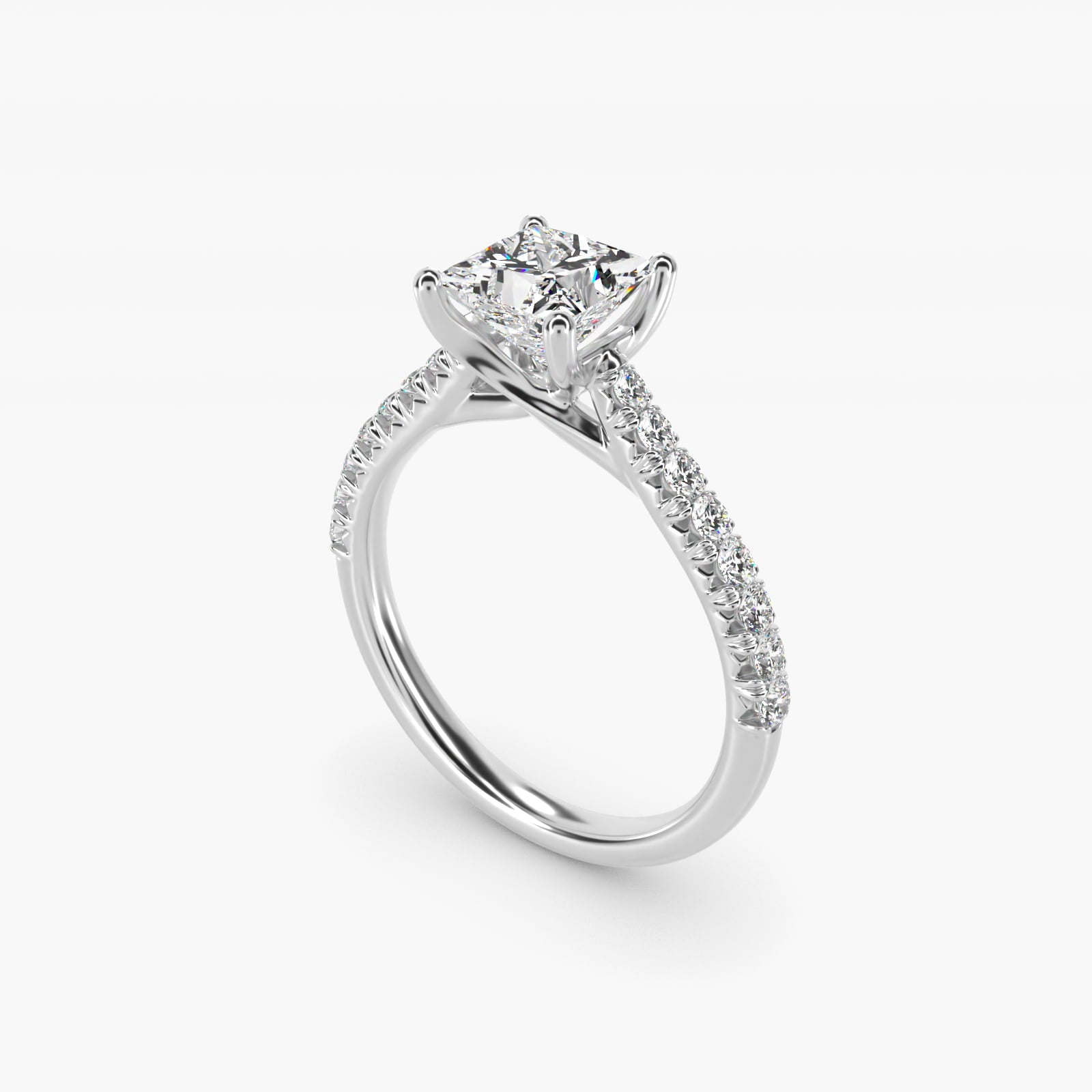 Modern Trellis Diamond Engagement Ring in 18k White Gold - Princess Center