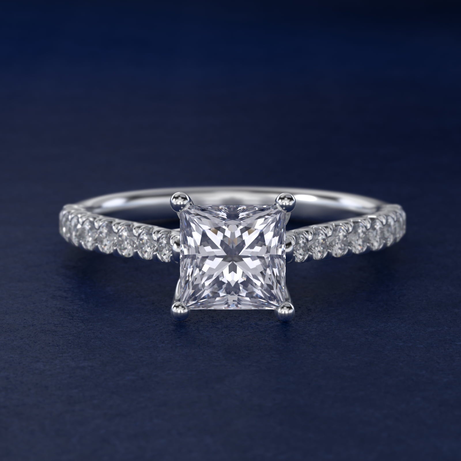 Modern Trellis Diamond Engagement Ring in 14k White Gold - Princess Center