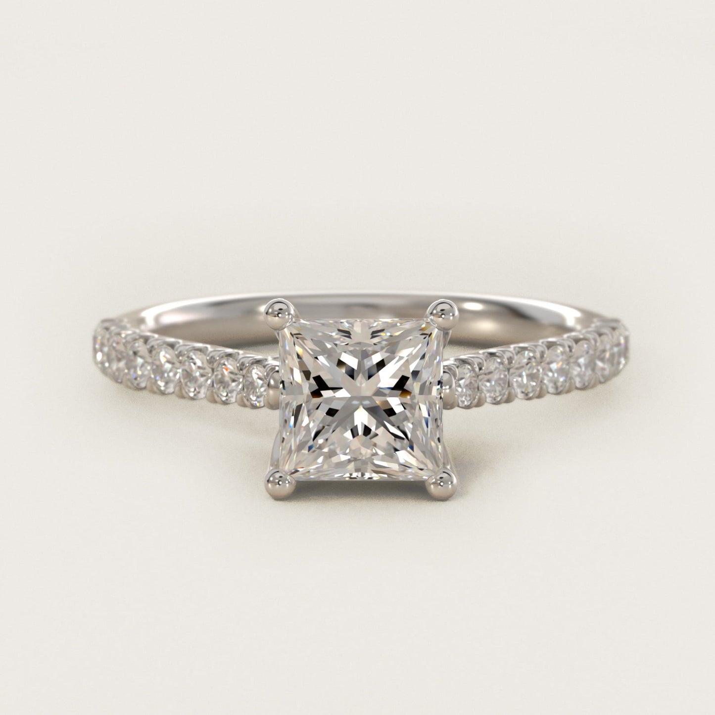 Modern Trellis Diamond Engagement Ring in 18k White Gold - Princess Center